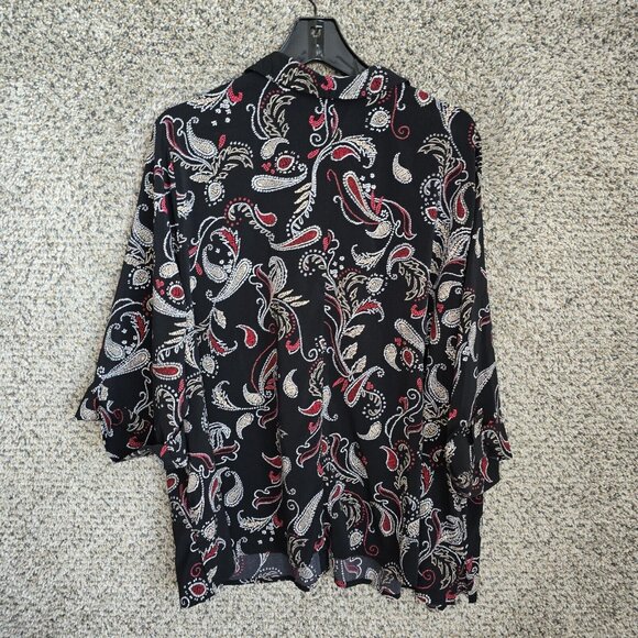 Catherines Top Womens Petite Plus 3XWP Black Button Up Paisley Print Blouse - Picture 7 of 7